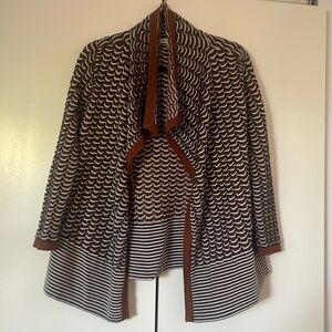 Brown black white woven3/4 sleeve cardigan. Amazing quality. Goes with anything.